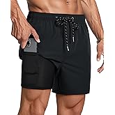 Gleeease 5inch Mens Swim Trunks: 2 in 1 with Compression Liner Lined Stretch Quick Dry Drawstring Zipper Pockets Beach Pool