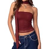 SUUKSESS Women Mesh Tube Top Y2k Sleeveless Bandeau Tank Tops with Scarf 2026