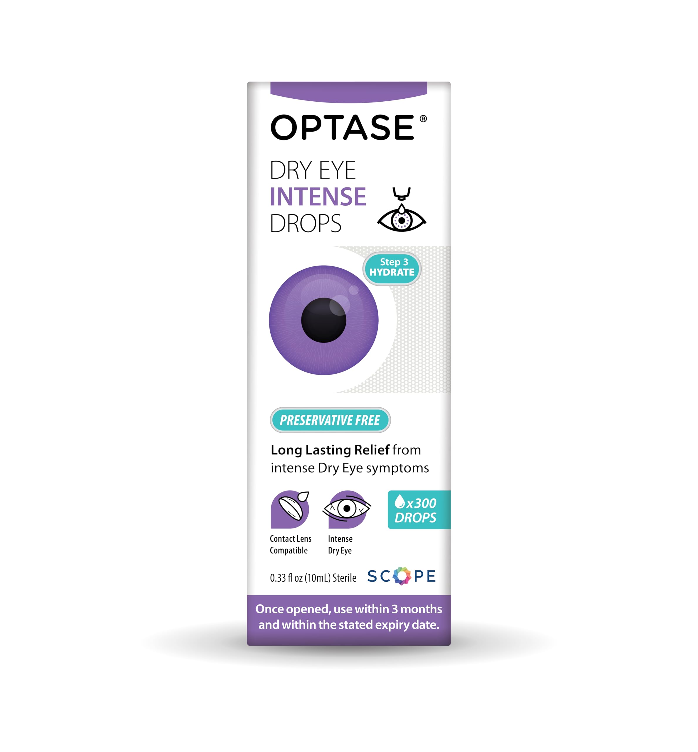 OPTASE Dry Eye Intense Drops - Preservative Free Eye Drops - Multidose Bottle - Step 3 Hydrate - .33 fl oz, 300 Doses