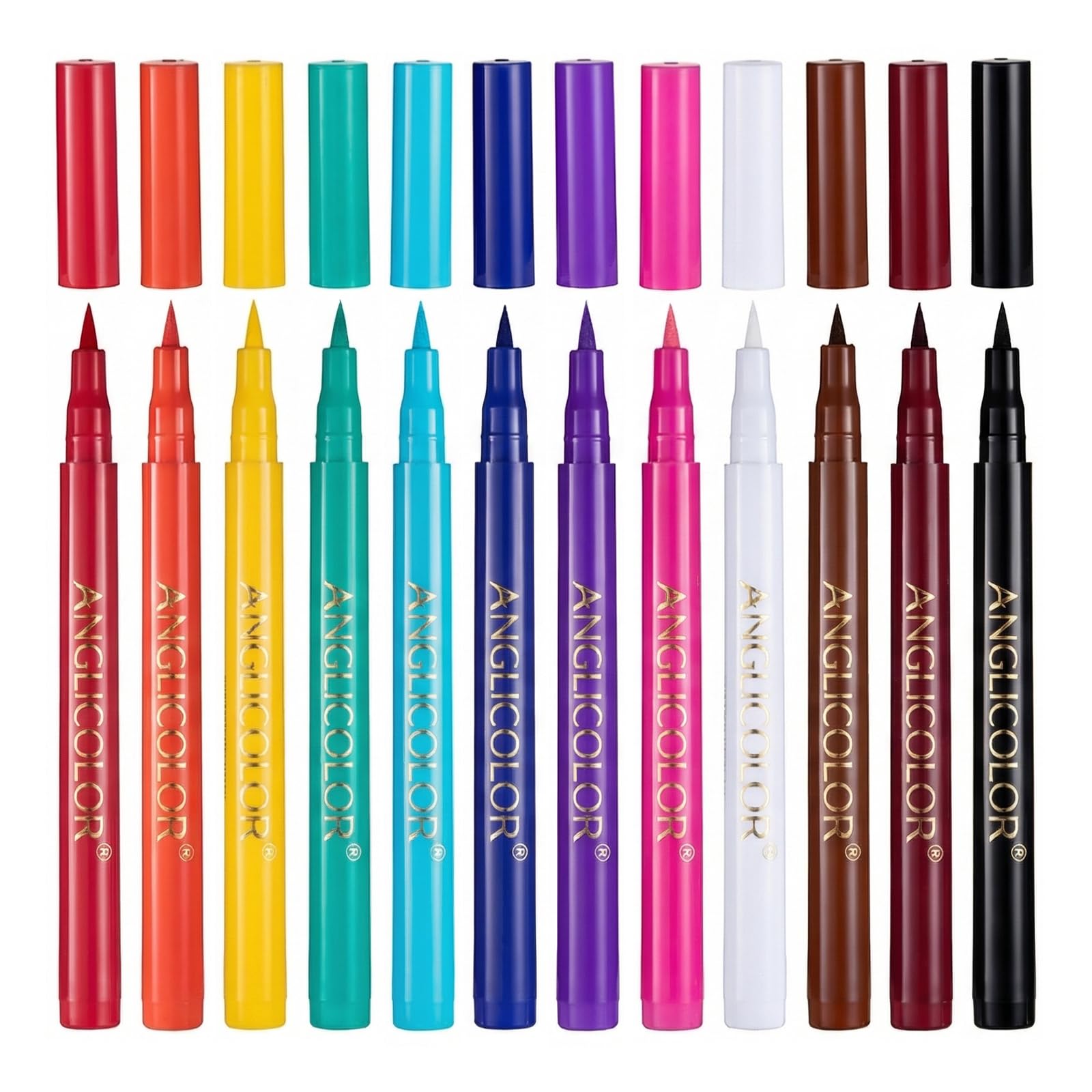 Angicolour 12 Coloured Eyeliner Set, Neon Liquid Eyeliner, Highly Pigmented, Waterproof, Matte, Smudge-proof, Perfect for Wedding Party (12 Colors)