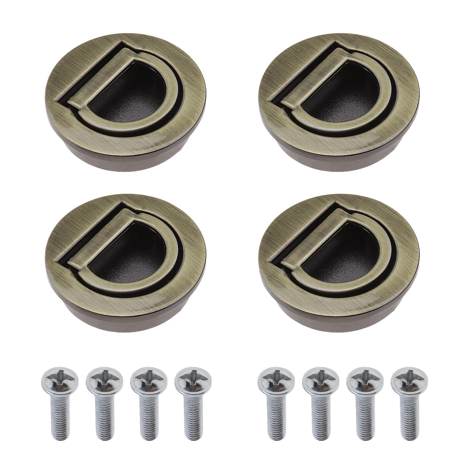 eMagTech 4PCS Flush Ring Pull Handle Semi Circle Pull Handle Invisible Handle Recessed Lift Pull Handle with Mounting Screws for Cabinet Wardrobe Cupboard Dresser Drawer Bronze