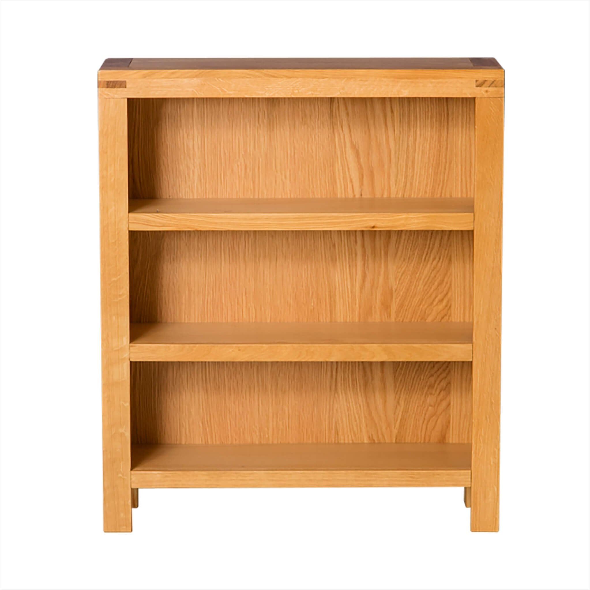 RoselandFurniture Abbey Light Oak Low Bookcase | Small Solid Wood Bookshelf with 3 Display Shelves for Living Room, Bedroom or Hallway