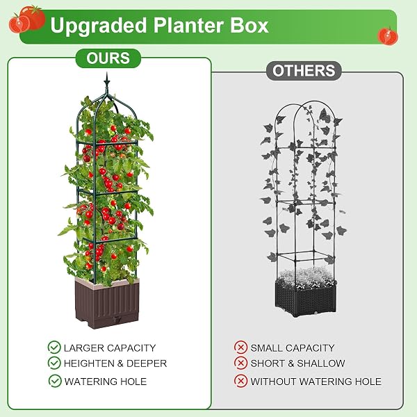 MQHUAYU RAISED GARDEN BED PLANTER BOXES WITH TRELLIS,1PCS 70.9″ SELF-WATERING TOMATO PLANTER BOXES WITH TRELLIS FOR CLIMBING VEGETABLES PLANTS FLOWERS TOMATO,USE FOR INDOOR OUTDOOR (BROWN)