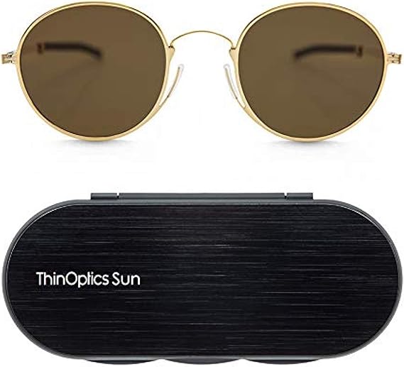 ThinOptics Round Sunglasses, Gold / Brown Polarised Amazon.ae