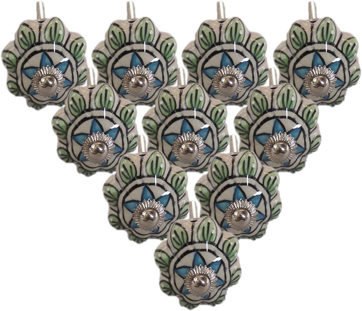Pack of 10 Hand Painted Ceramic Door Knobs Cupboard Wardrobe Cabinet Drawer Pulls Door Knobs