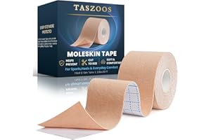 TASZOOS Moleskin Tape, 2in x 16ft Blister Prevention Tape for Feet, Thin Moleskin Padding Roll | Water-Resistant, Hypoallergenic Athletic Tape for Running, Hiking, Walking - Single Roll