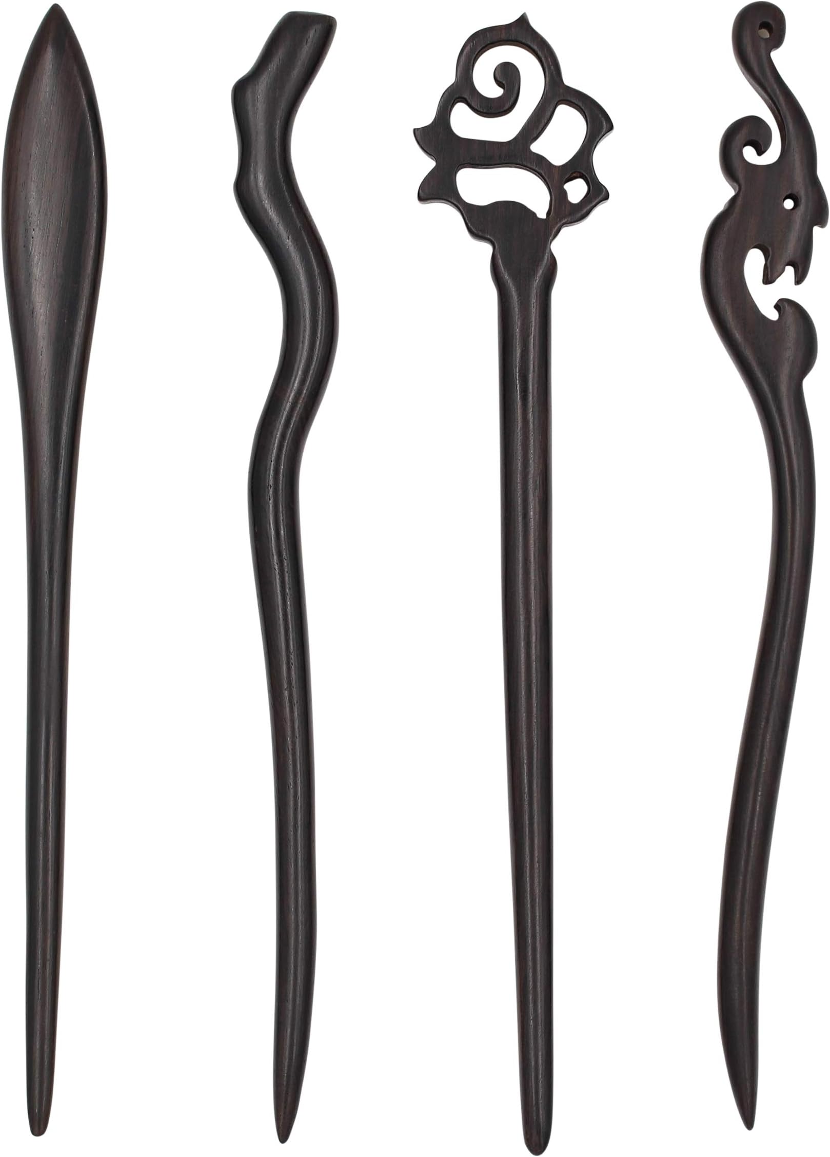 Real Sic Natural Sandalwood Hair Sticks for Women - Set of 4- Retro Fashion Chopsticks for Long Hair (India Set)