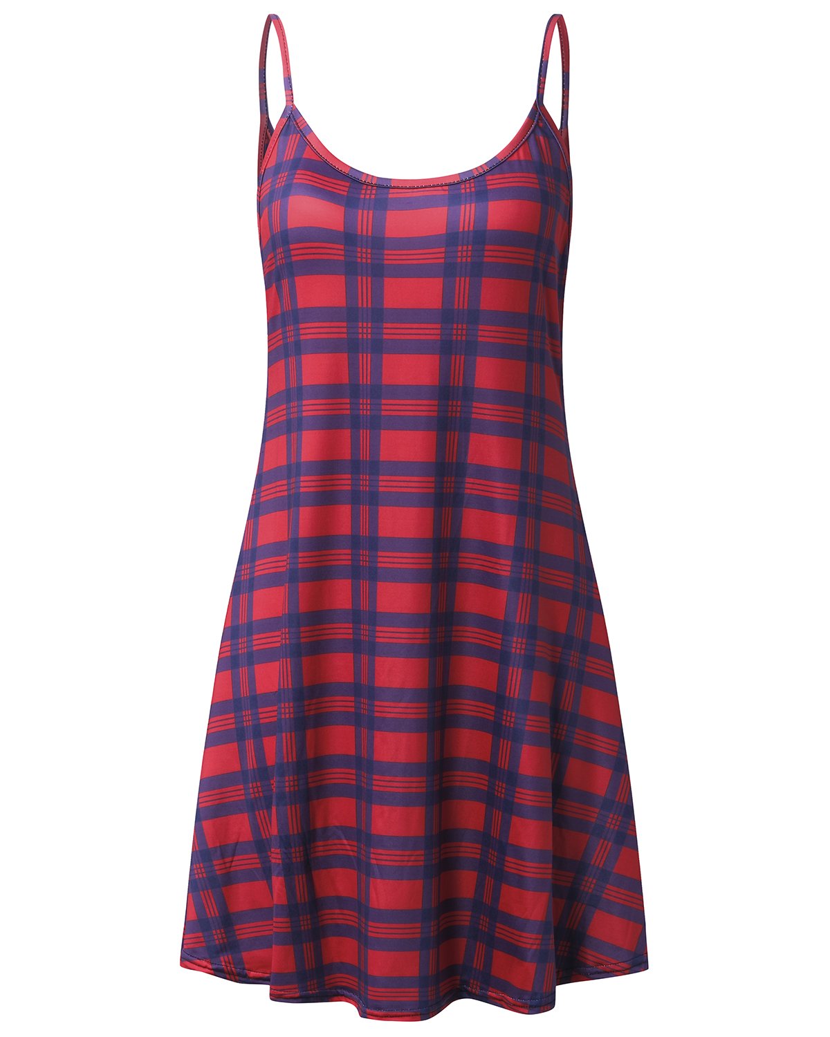 Auxo Women's Sleeveless Cover Up Casual Sun Dress Summer Beach Tank Cami Dress Red grid S