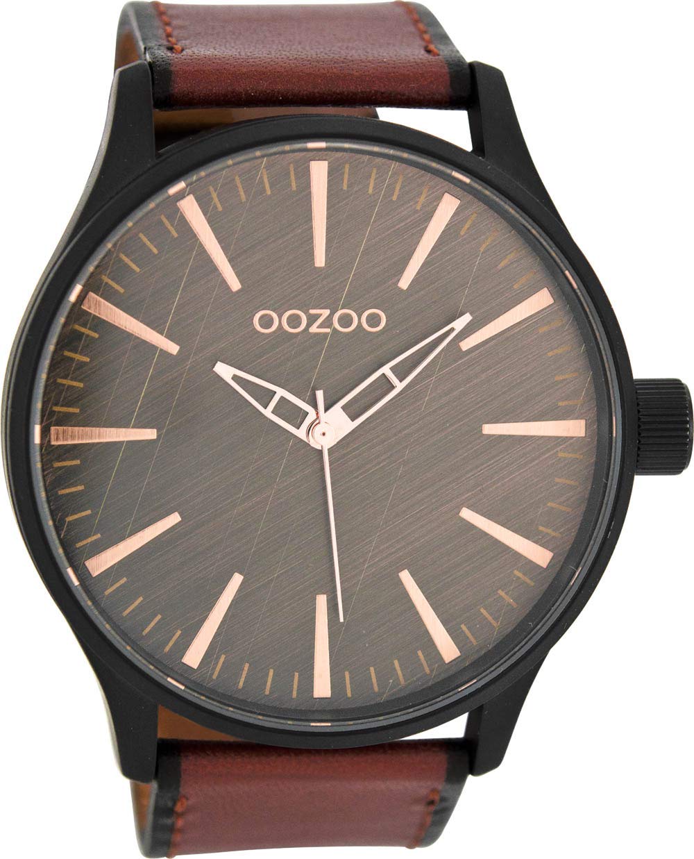 Oozoo XL Watch with Leather Strap Special Item Outlet, C7862 - black / brown / red brown