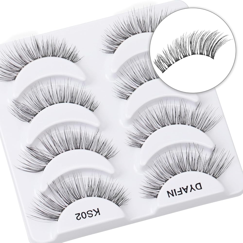 Dyafin Handmade 3D False Eyelashes C Curl Clear Band Natural Wispy 4 Pairs