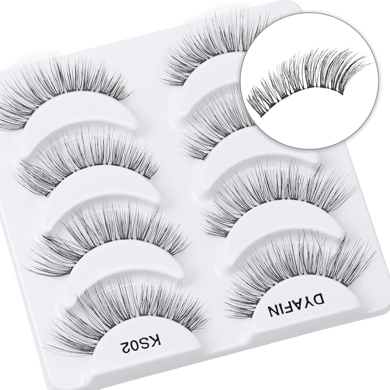 Dyafin Handmade 3D False Eyelashes C Curl Clear Band Natural Wispy 4 Pairs