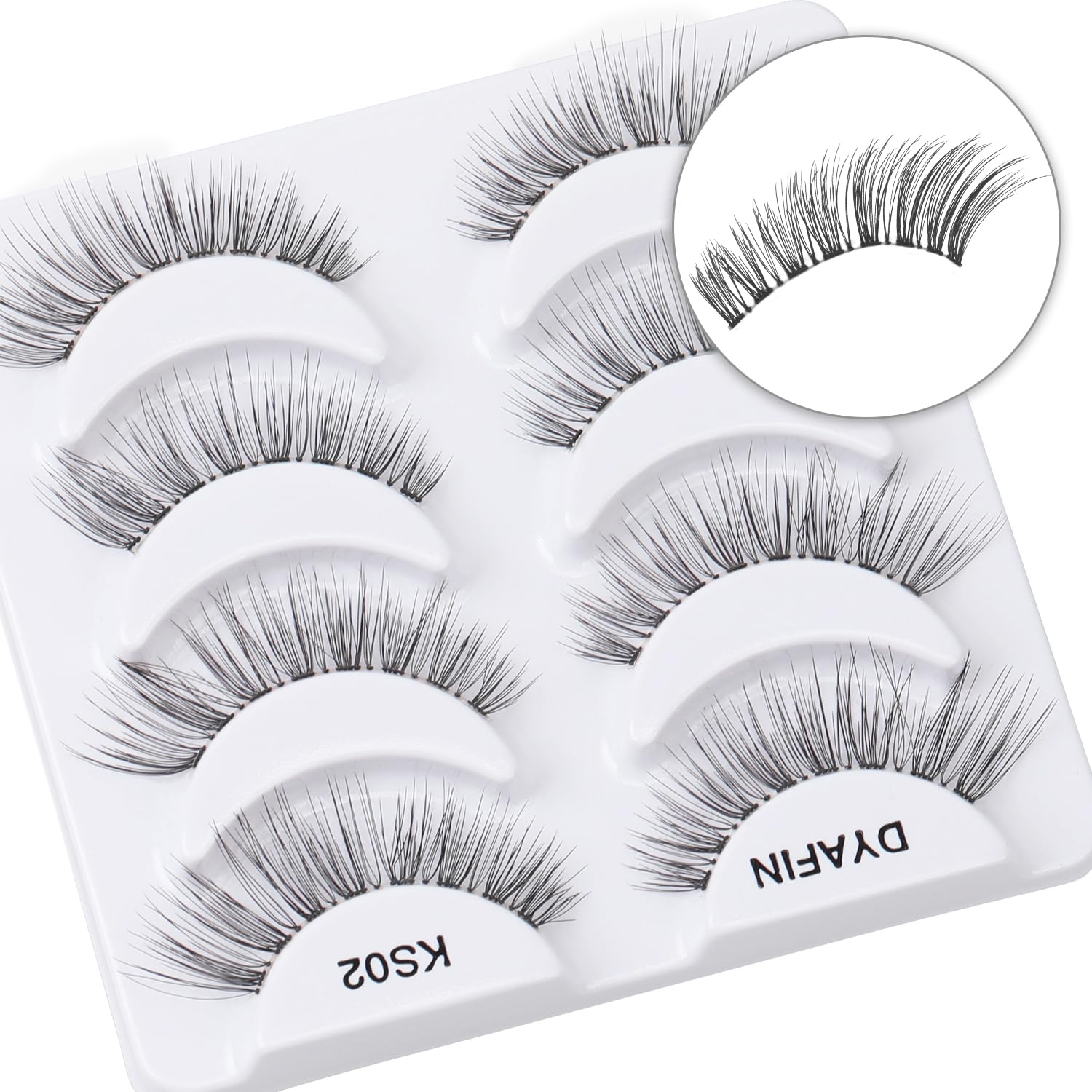 DYAFIN Natural Eyelashes 100% Handmade Lashes Reusable Soft False Eyelashes Lightweight Eye Lashes with Clear Band 3D Fake Eyelashes Long Wispy Eyelashes C Curl Lashes 4 Pairs