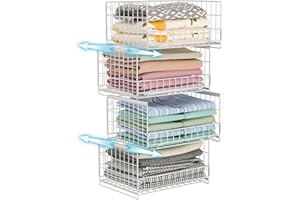 Sbanmao 4-Tier Sliding Closet Organizers and Storage Shelves, Stackable Closet Shelf Organizer Basket Bins, Drawer Shelf Stor