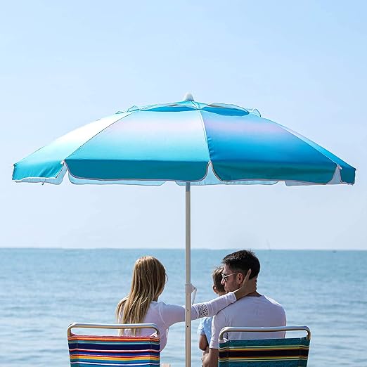 Ammsun 6 5ft Portable Beach Patio Umbrella With Sand Anchor Adjustable Height With Metal Tilt Upf 50 And Telescoping Pole Gradient Blue For Garden Outdoor Beach Patio Amazon Ca Patio Lawn Garden