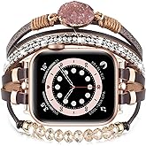 VISOOM Beaded Boho Bracelet Compatible for Apple Watch Band 40mm/38mm/41mm/42mm Series 10 9 8 7 SE Series 6/5/4 Women Leather Handmade Multilayer Wrap Watch Strap for iWatch Bands 3/2/1 Replacement