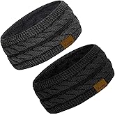 Loritta 2 Pack Headbands for Women Winter Warm Cable Knit Ear Warmer Thick Head Wrap Fuzzy Fleece Lined Gifts