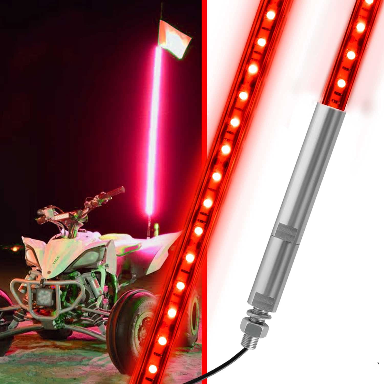 UTVJATV 3FT LED Whip Red Lights Waterproof Flag Pole Safety Antenna ...