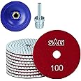Sali 12 Pack Diamond Polishing Pads 4 Inch Wet Granite Stone Polish Pad Kit with 5/8’’-11 Backer Pad for Drill, Grinder, Polisher Polishing Pad for Concrete Marble Stone Countertop Quartz 100 Grit
