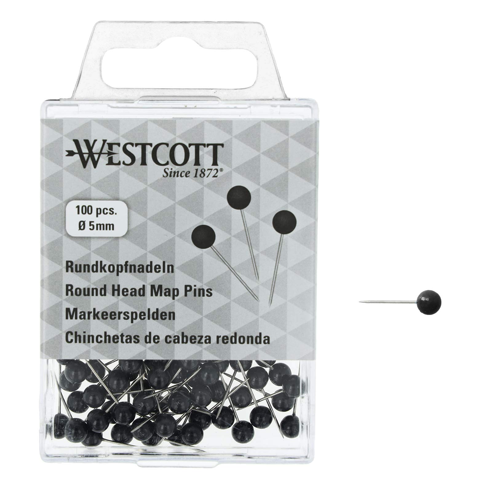 Westcott E-10502 00 Round Head Needles Pack of 100 5 mm Diameter 16 mm Long Black