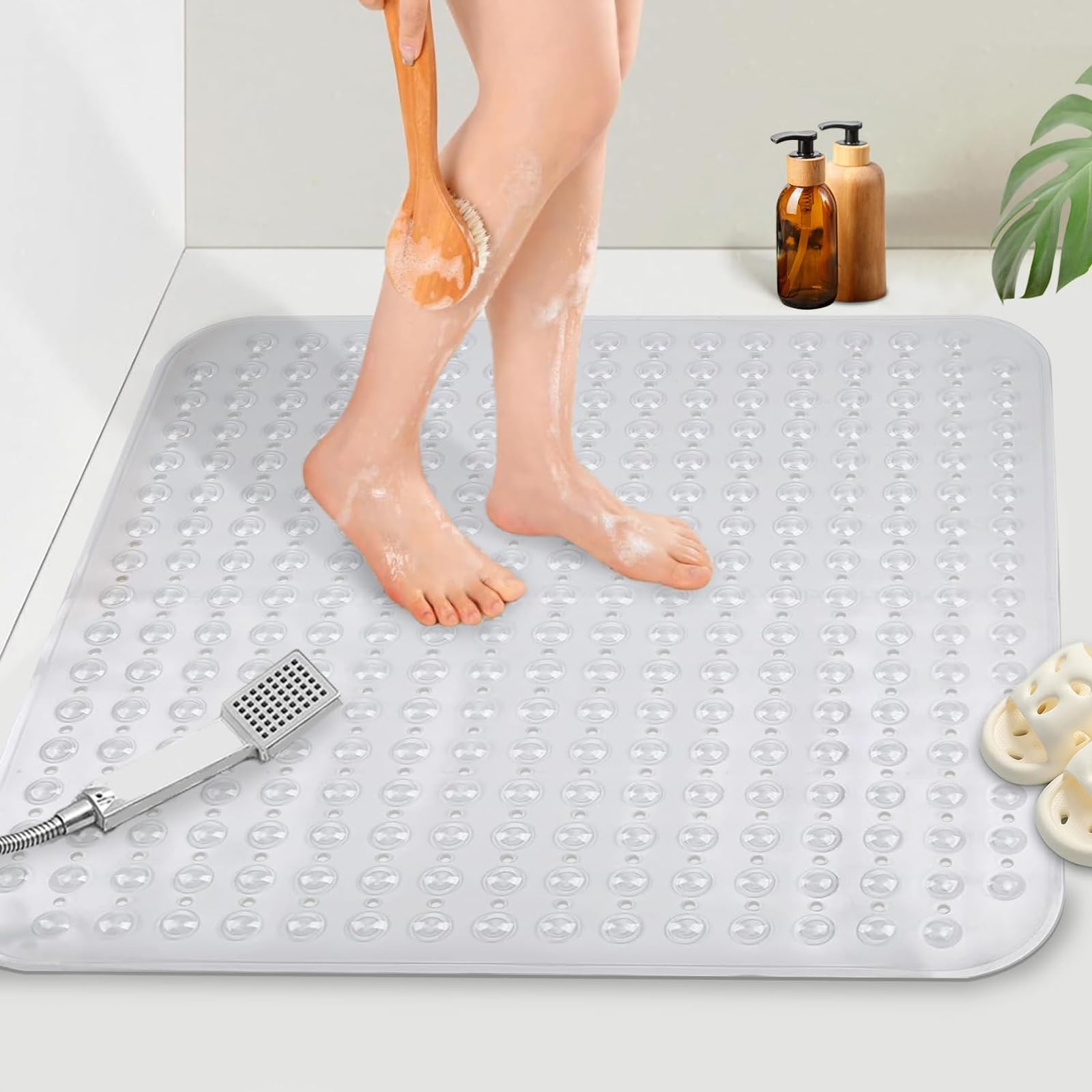 Mofonky Non Slip Shower Mat: 80 x 80 cm Extra Large Shower Mats for Inside Shower - Anti Slip Anti Mould Square Shower Matt for Elderly