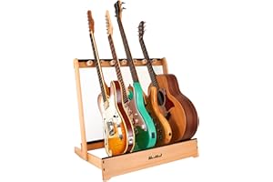 Penypeal Guitar Stand - Folding Design, Solid Beech Wood, Multiple Guitar Rack with Removable Retainers for Display and Storage
