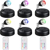 Hortsun 6 Pack Battery Operated LED Wireless Spotlight, 13 Color RGB, Black | Indoor Spotlights with Remote, Rotatable Dimmable Mini Accent Uplight, Picture Light, Wall Painting Art Closet Plant Decor