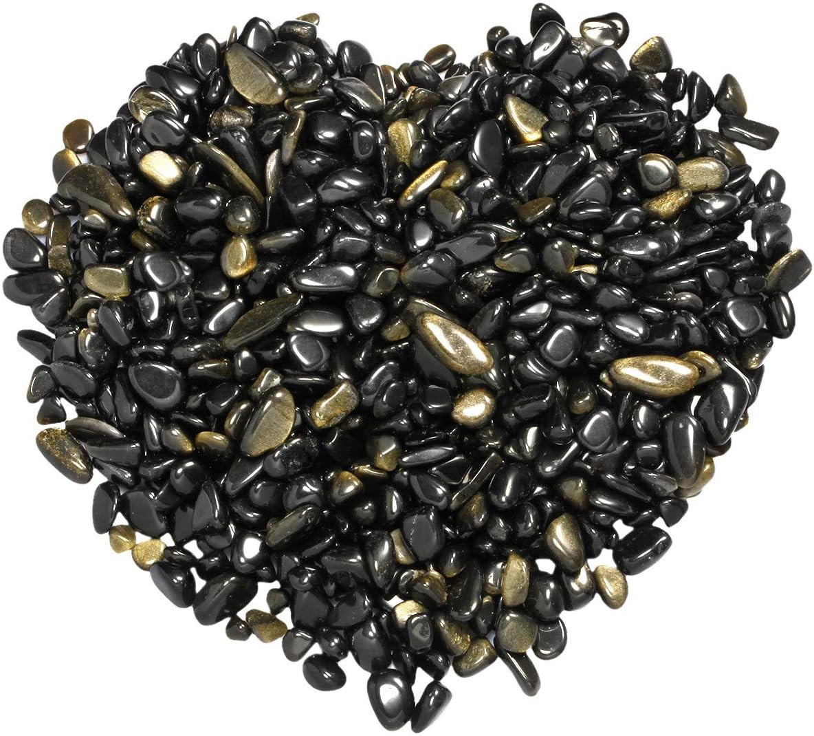 mookaitedecor1lb/460g Natural Golden Obsidian Crystal Chips Tumbled Stones Bulk, Crushed Stone Pieces Healing Crystals Small Black Stones for Fish Tank Vase Plant Pot Bonsai Resin Craft Indoor Decor