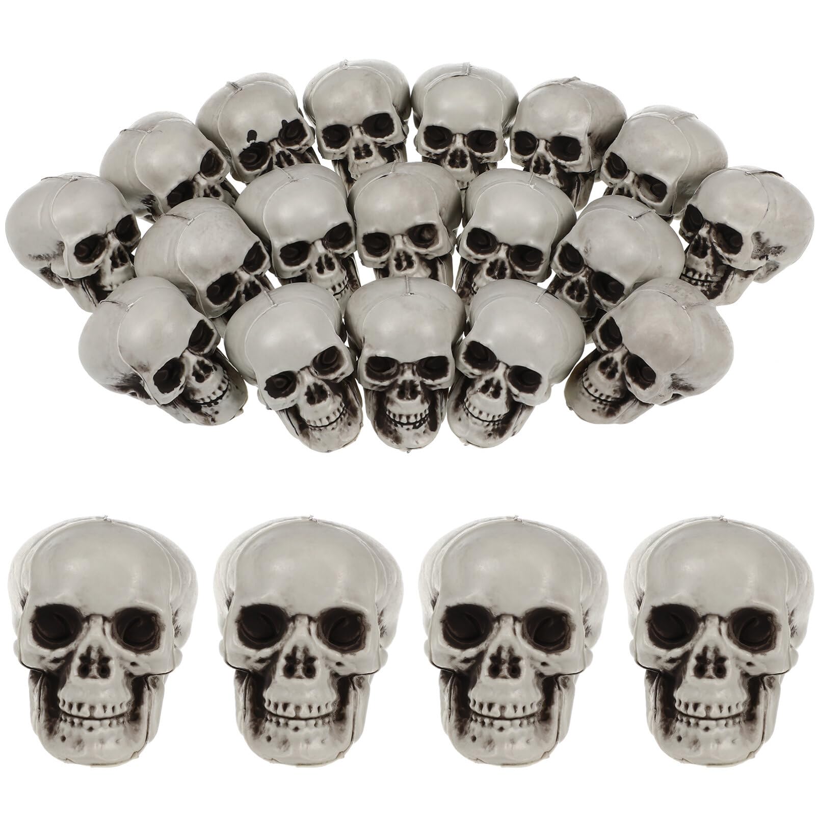 IMIKEYA 18Pcs Mini Plastic Skull Heads, Halloween Terrifying Skull Decorations Funny Realistic Plastic Skeleton Heads Crafts for Haunted Roombreak Party Table Decoration Supplies