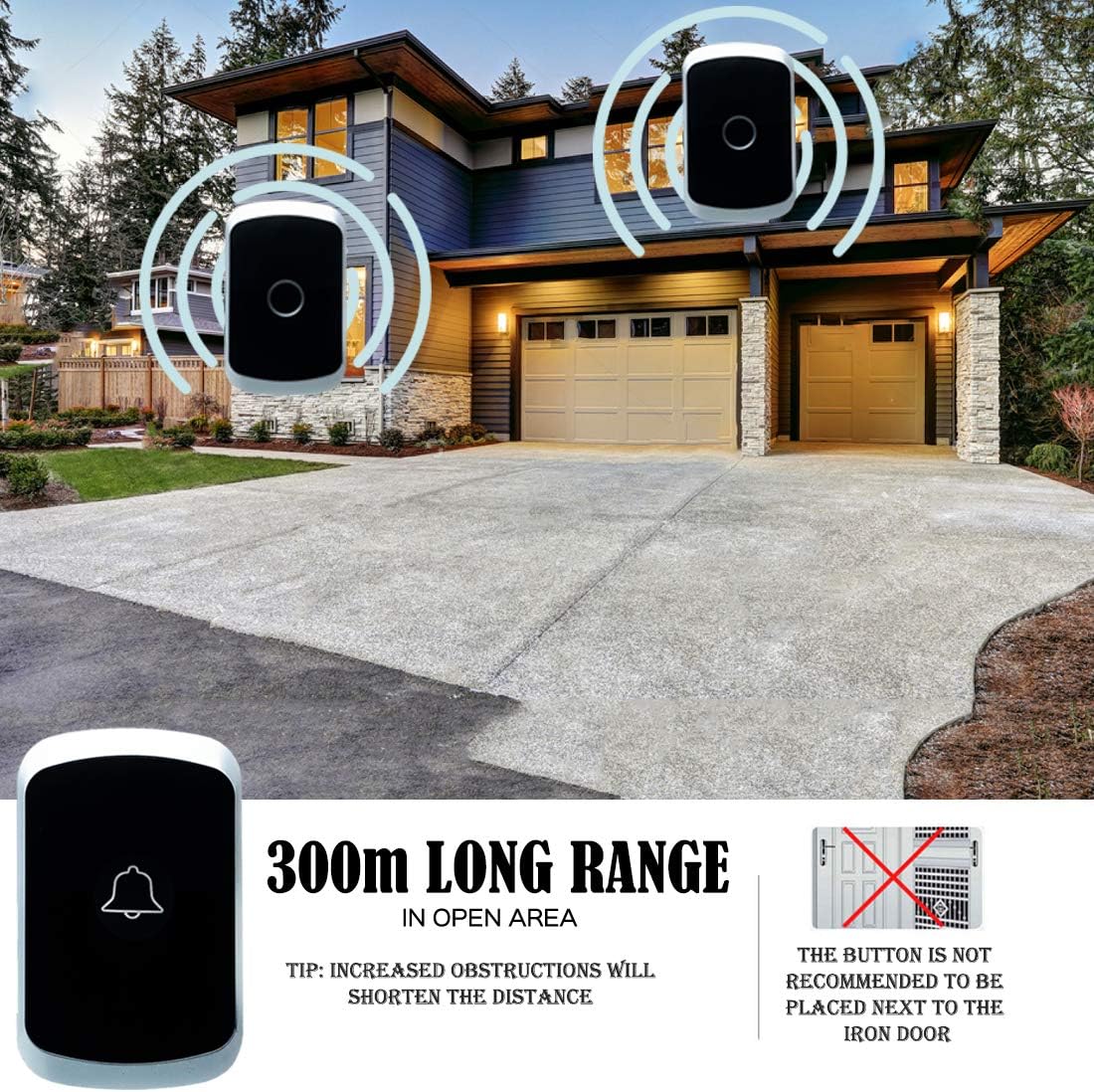 Wireless Doorbell MSC Cordless Battery Operated Waterproof Door Bell 300m Ultra Long Range 36 Chime 4-Level Volume Door Bells Kit for Home School Office Plug in and Play Blk - Image 3
