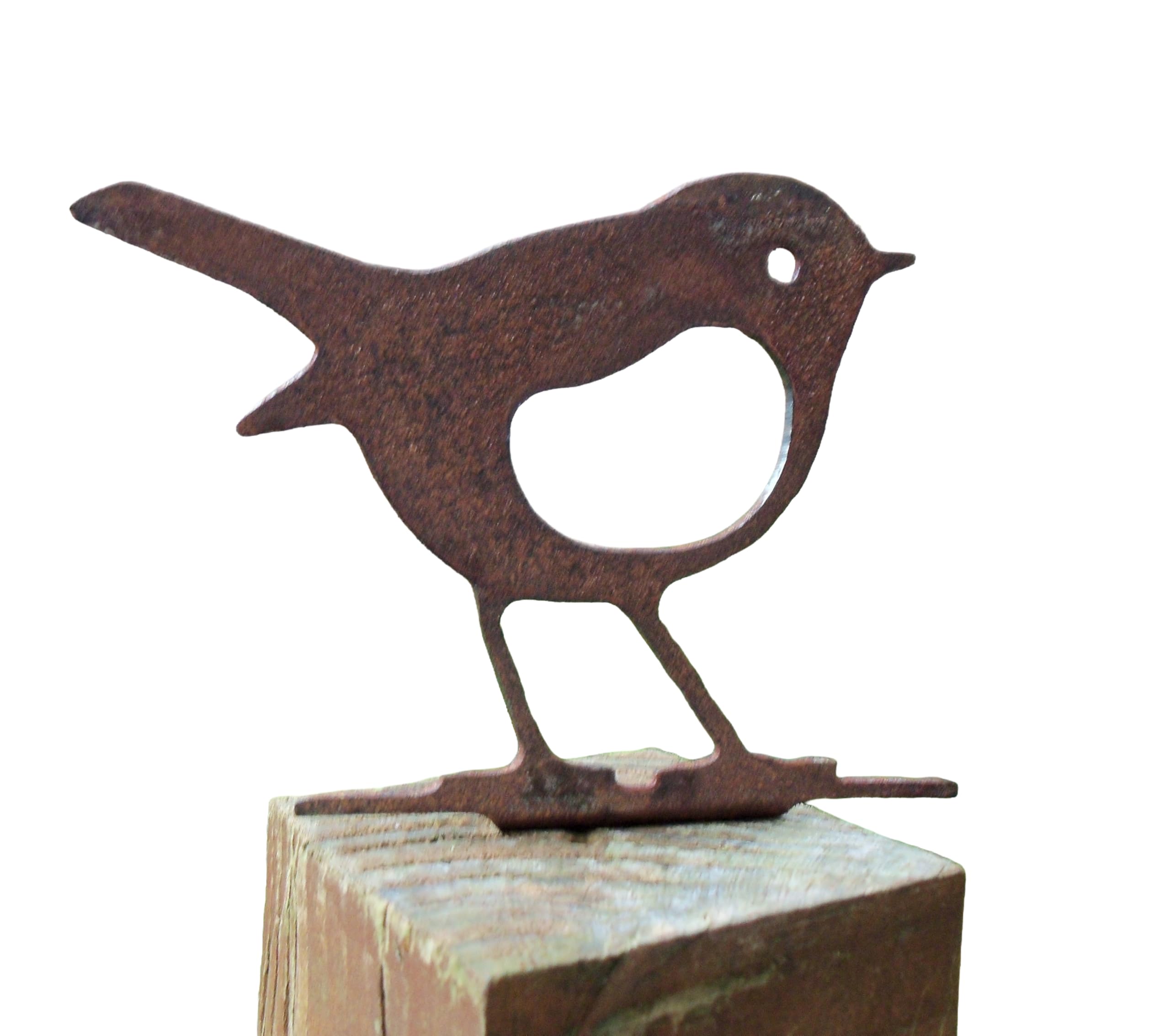 Really Raw Creations Rusty Metal Robin Bird Garden Ornament Rustic Fence Post Topper Rusted Steel Garden Art Gift