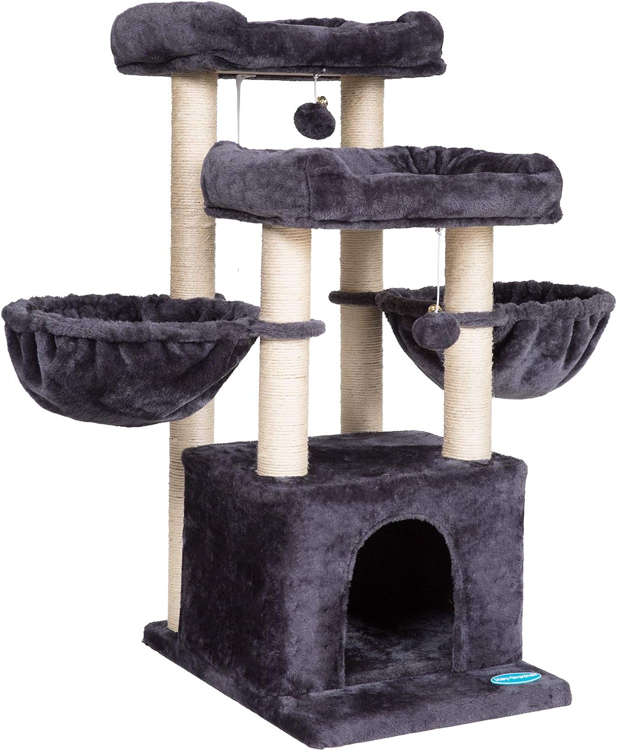 Hey-brother 37.8 inches Medium-Size Cat Tree for 3 Cats Use with Luxury Condo, Cat Tower with 2 Padded Plush Perches and 2 Cozy Baskets, Smoky Gray MPJ006G : Pet Supplies