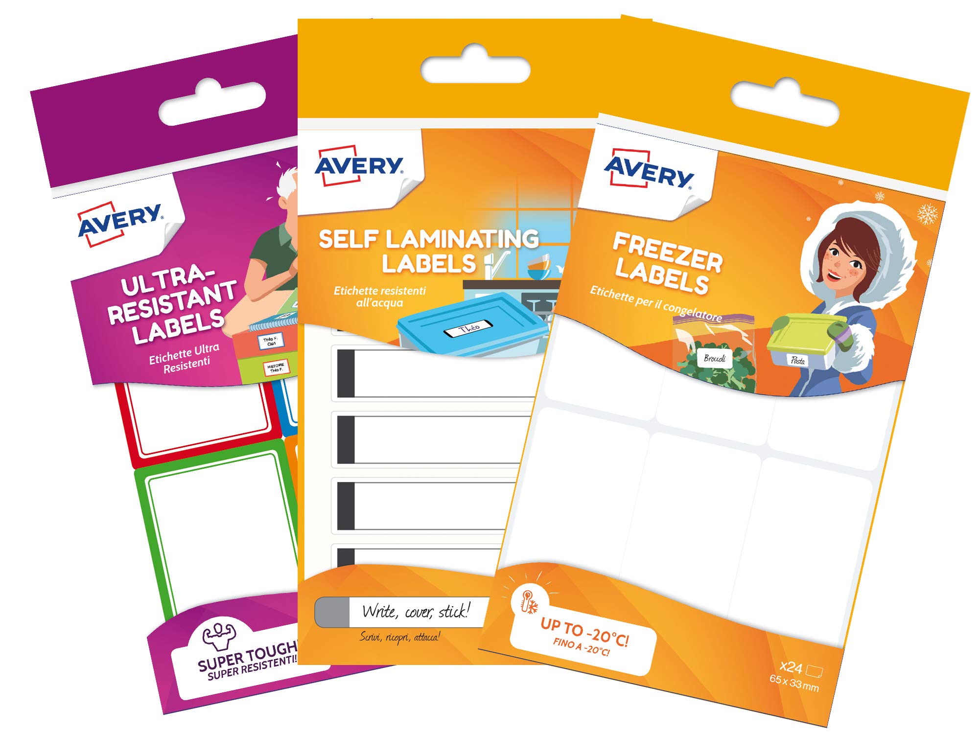 Avery Home Labels – 24 Freezer Stickers, 24 Waterproof Tags & 16 Durable Kitchen Labels – Ideal for Tupperware, Food Storage Containers