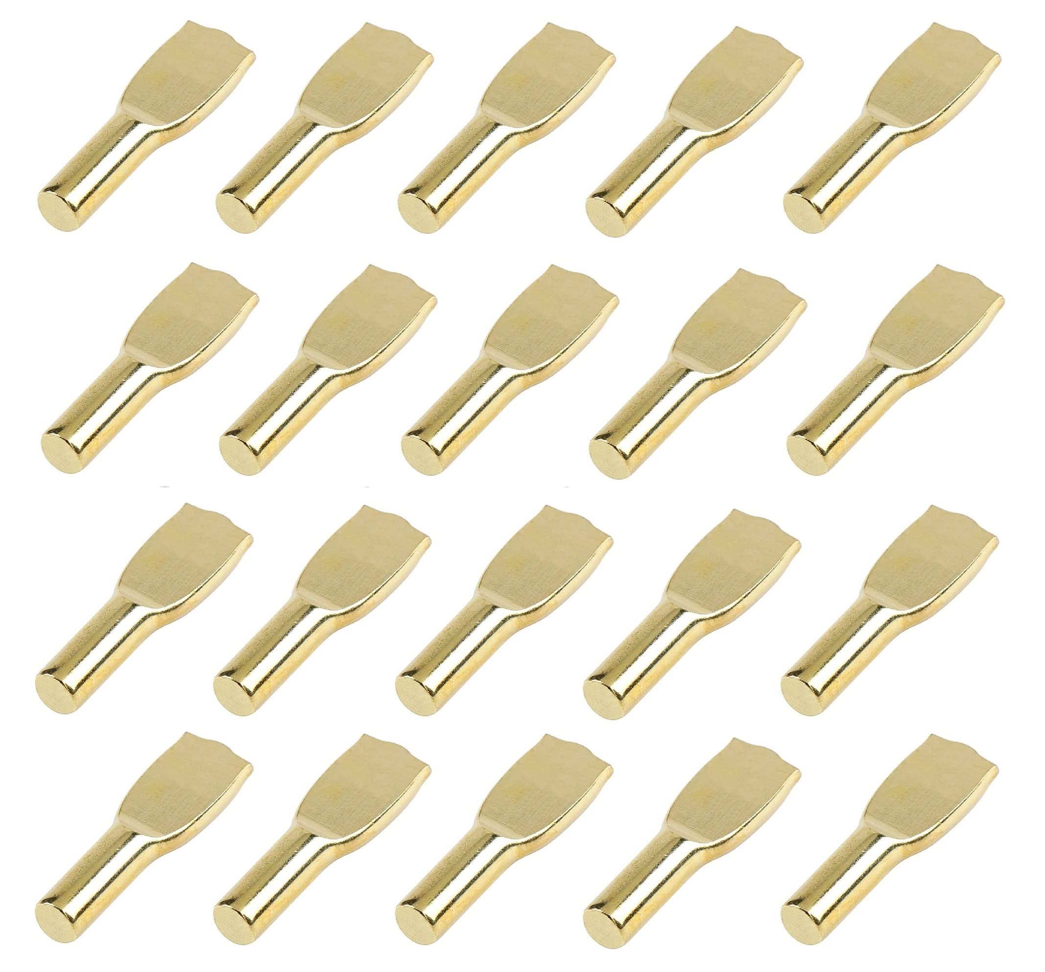 TERF® Electro Brass Plated Metal Push in Furniture Shelf Support Stud Pegs Pins for Kitchen Cabinet Wardrobe Bookcase Closet Glass Shelve and Furniture Shelf Support Use - Pack of 25
