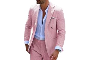 FXZPIODI Seersucker Slim Suits for Men Formal Casul Summer Beach Wedding Grooms 2 Piece Blazer Pants Party Striped Suit Sets