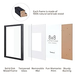 8x8 Picture Frames Black Set of 3, Solid Oak Wood