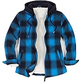 ZENTHACE Women's Hooded Flannel Shirt Jacket,Sherpa Lined Full Zip Fall Winter Plaid Shacket