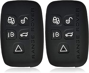 Massimiliano Incas 2pcs Dobrev 5 Buttons Silicone Smart Key Case Rubber Cover Skin Fob Holder for Land Rover Range Rover Evoque Sport Vogue Discovery Freelander Remote Key (Black and Black)