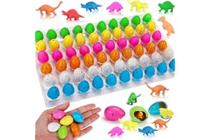 THREMHOO 60PCS Small Hatching Dinosaur Eggs for Dinosaur Party Favors Birthday Christmas Goodie Bag Stuffers Classroom Carnival Prizes Bulk Pinata Fillers Novelty Grow in Water Dino Eggs with Toys Inside