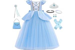 WYB Girls Princess Costume Dresses Blue Princess Dress Up Clothes with Accessories for Halloween Cosplay Carnival Party