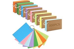 800 PCS Index Cards 3x5 Inches Colored Flash Cards with Ring, Punched Lined Flashcards Ruled Index Cards Notecards Study Card