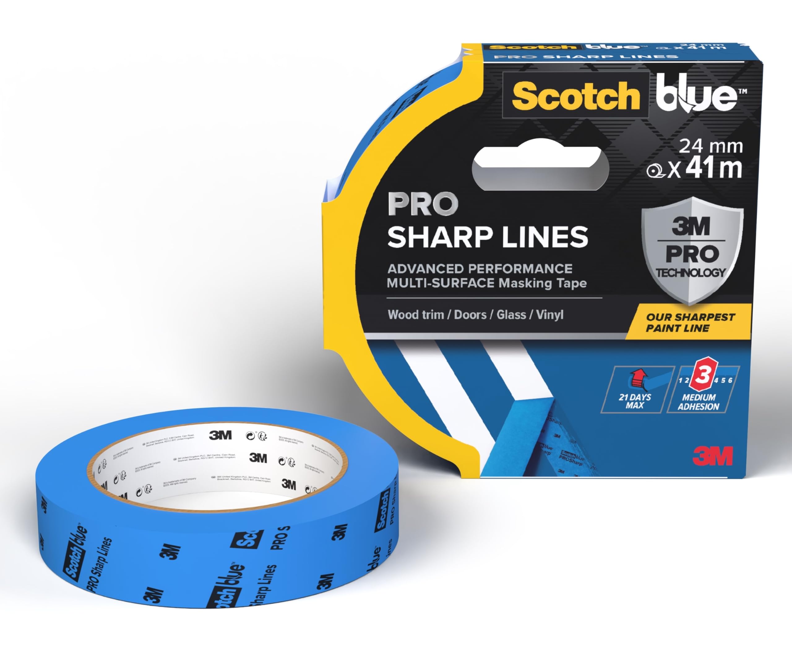 ScotchBlue PRO Sharp Lines Advanced Masking Tape, 24 mm x 41 m - Scotch Adhesive Blue Painters Tape For Super-Sharp Paint Lines, Indoor & Outdoor, with 3M Advanced Technology, 100% PEFC