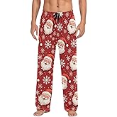 Cute Santa Claus Snowflake Pajama Pants Vintage Red HollyLounge Sleepwear PJs Men's Pajama Bottoms Sleep Pants XXL