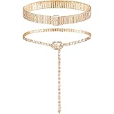 Geyoga 2 Pieces Women Rhinestone Belt for Dress Crystal Diamond Shiny Wide Waist Ladies Belt