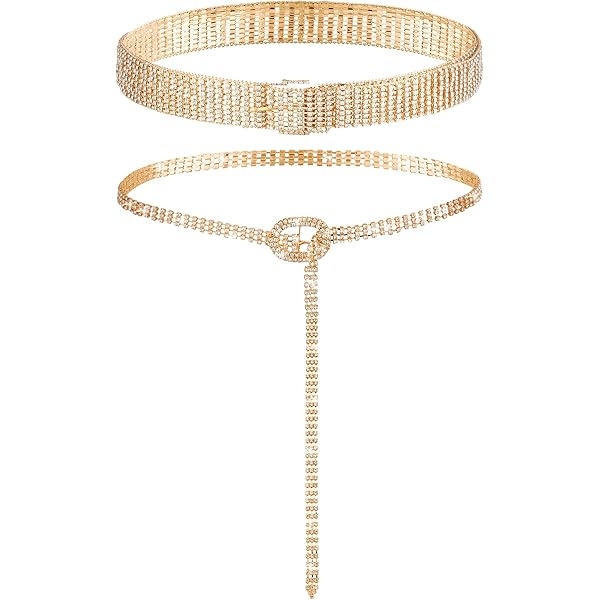 Vabean 2 Pieces Rhinestone Belt for Women Shiny Crystal O-ring Waist Belts  for Dress Diamond Chain Belt Ladies Dress Gift(Gold) at Amazon Women's  Clothing store