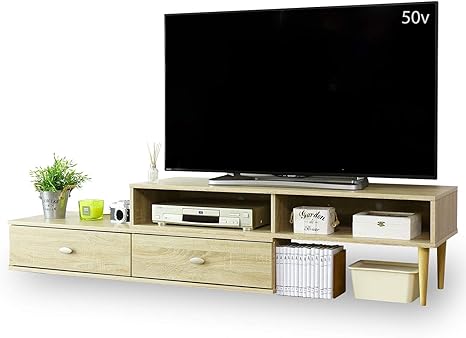 Amazon Co Jp Doris テレビ台 ローボード 伸縮テレビ台 50型テレビまで対応 最大幅2cmまでの伸縮タイプのテレビボード 角度も自由自在 引き出し収納2杯 組立式 ナチュラル エルナ ホーム キッチン