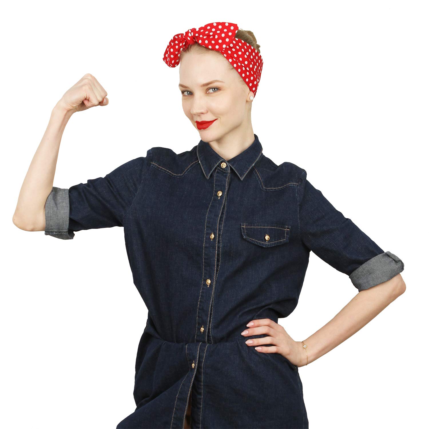Sea Team Cotton Headband Bows Red with White Polka Dots Double Wide Headwrap Cotton Head Band : Beauty
