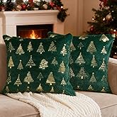 Artmag Christmas Tree Throw Pillow Covers 16x16 inch Set of 2, Decorative Golden Tree Pillow Covers Cushion Case Holiday Decoration for Home Couch Sofa