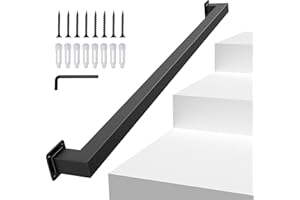 KWDOBUUS 3FT Square Tube Handrail,Wall Mount Staircase Handrail Modern Pipe Stair Industrial Stair Rail for Indoor Outdoor Steps,440lbs Load,Carbon Steel Non-Slip Grab Handle for Loft Porch 1 Section