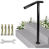 1-2 Step Single Post Handrail-38 H Handrails for Outdoor Steps | Rust-Proof Outdoor Deck Railing-Wrought Iron Handrail-Powder Coated hand rails for Concrete/Wood Stairs for Seniors/Porch