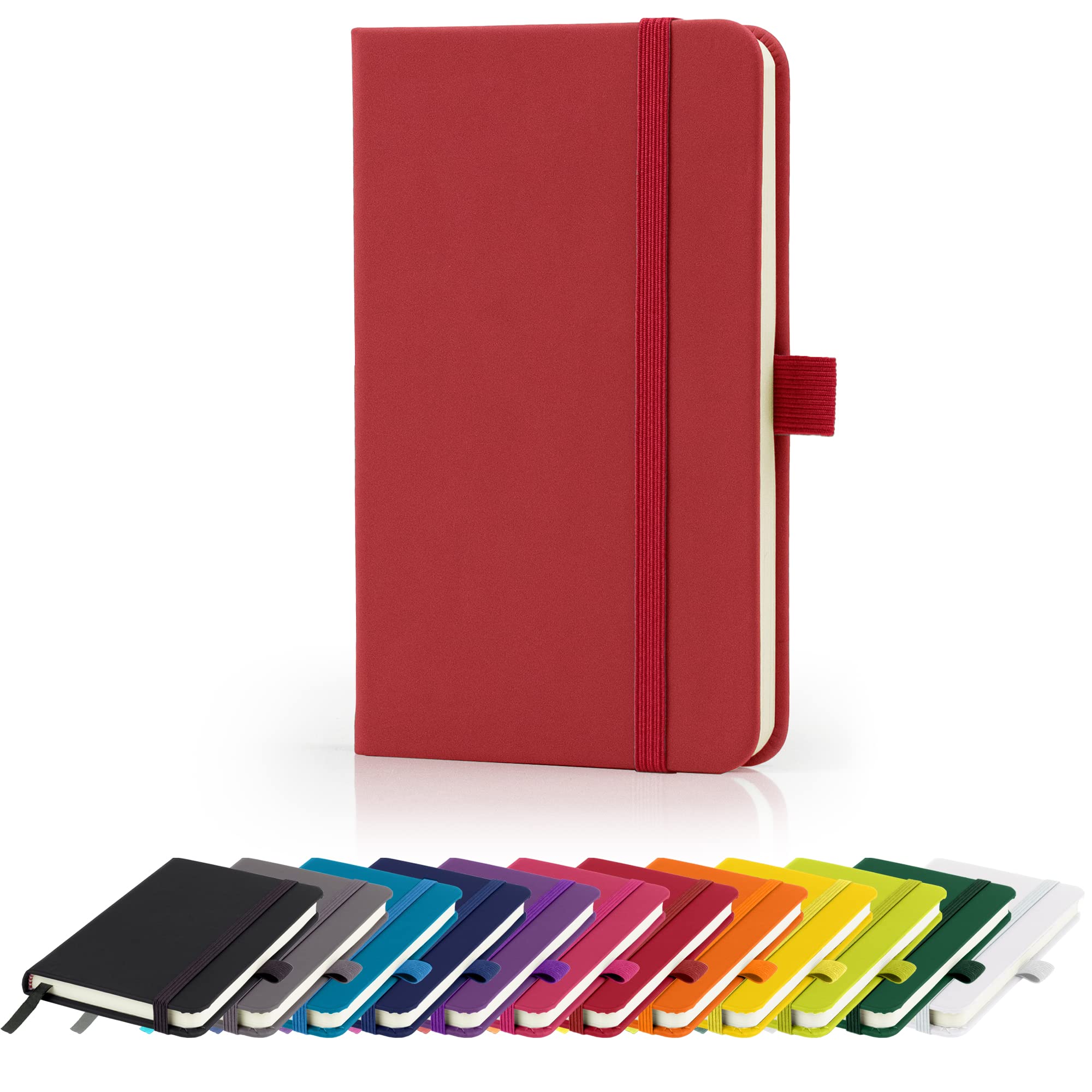 Savvy Bee Premium A6 Notebook New Lined Pocket Hardback Small Journal with pen loop, elastic closure and ribbon marker 196 pages / 98 sheets Notepad Note Book Notes Pad (Red)